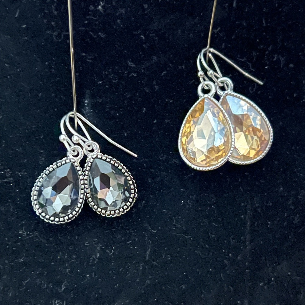 Fashion Earrings- one with grey clear stones/ one with gold clear stones